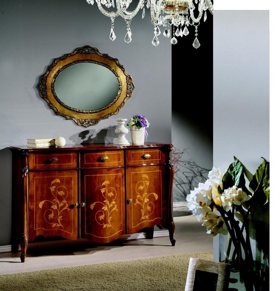 JVmoebel Wohnzimmer-Set Möbel Stil Barock 2tlg Set Luxus Holz Italienische Möbel Kommode mit Spiegel von JVmoebel