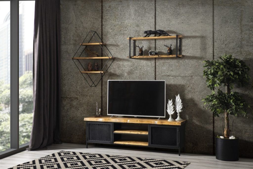 JVmoebel Wohnzimmer-Set Pionierzeit Möbel Schrank Sideboard Holz rtv Lowboard Regal, (3-St., TV-Ständer, Wandregal 2x), Made in Europa von JVmoebel