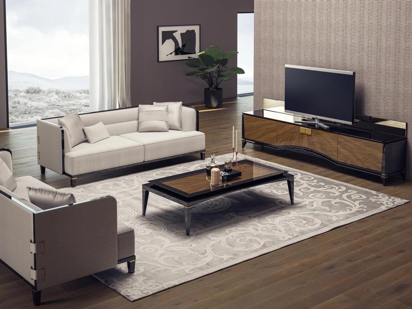 JVmoebel Wohnzimmer-Set Polstermöbel Sofa Designer 2x Dreisitzer Couchtisch Modern Weiß, (3-St., Nur 2x 3 Sitzer + Couchtisch), Made in Europa von JVmoebel
