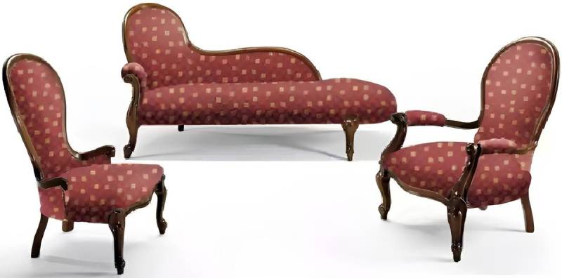 JVmoebel Wohnzimmer-Set Rot Klassisches Polster Set für Wohnzimmer - Sessel und Liege, (3-St., Chaiselongue + 2x Sessel), Made in Europa von JVmoebel