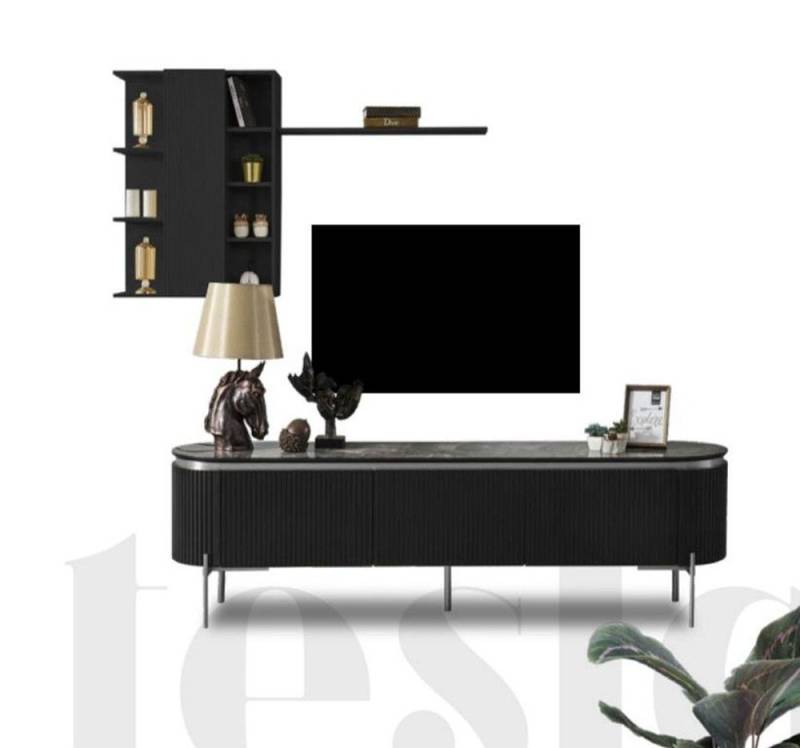 JVmoebel Wohnzimmer-Set Schwarzes 2-teiliges Wohnzimmer-Set: TV-Lowboard & Wandschrank, (2-St., 1x TV Lowboard + 1x Wandschrank), Made in Europa von JVmoebel