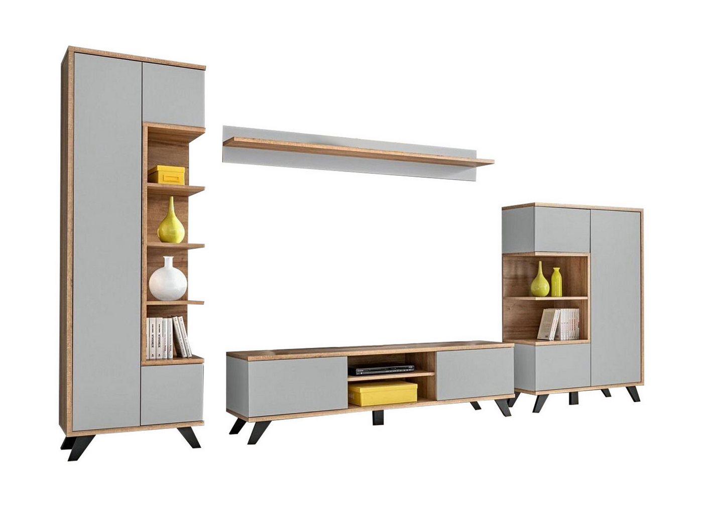 JVmoebel Wohnzimmer-Set Set 4 tlg Modern Wohnwand Bücherregal Regal TV-Ständer Wohnzimmer, (4-St., Regal, Bücherregal, TV-Ständer), Made in Europa von JVmoebel