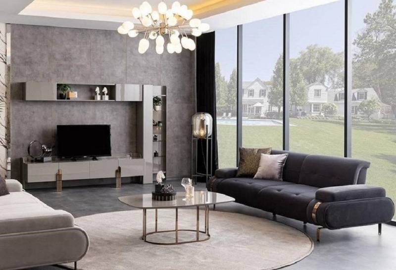 JVmoebel Wohnzimmer-Set Sideboard Wandschrank Bücherregal Sofa 3 Sitzer Couchtisch Wohnwand, (5-St., Sideboard), Made in Europa von JVmoebel