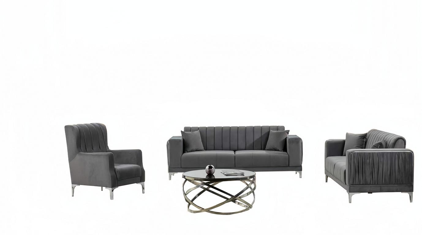 JVmoebel Polstergarnitur Sofa 3-Sitzer Wohnzimmer-Set Couch Komplettsofa Lounge-Garnitur, (3-tlg., 2x 3-Sitzer Sofas + Sessel), Made in Europa von JVmoebel