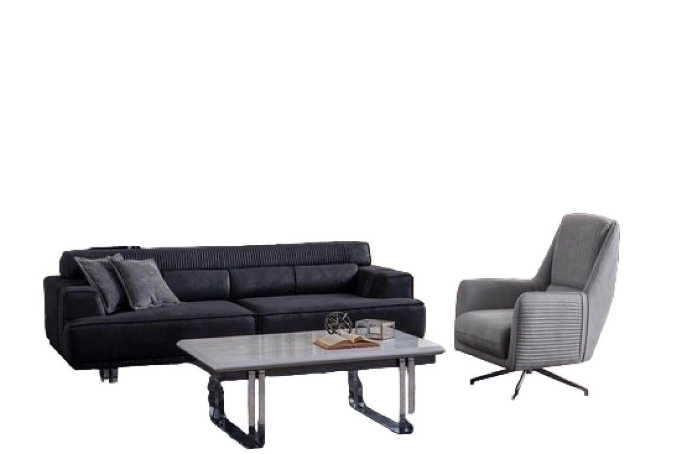 JVmoebel Wohnzimmer-Set Sofagarnitur 3 Sitzer und Sessel Designer Möbel Wohnzimmer Couch, (2-St., 1x 3-Sitzer + 1x Sessel ohne Couchtisch), Made in Europa von JVmoebel