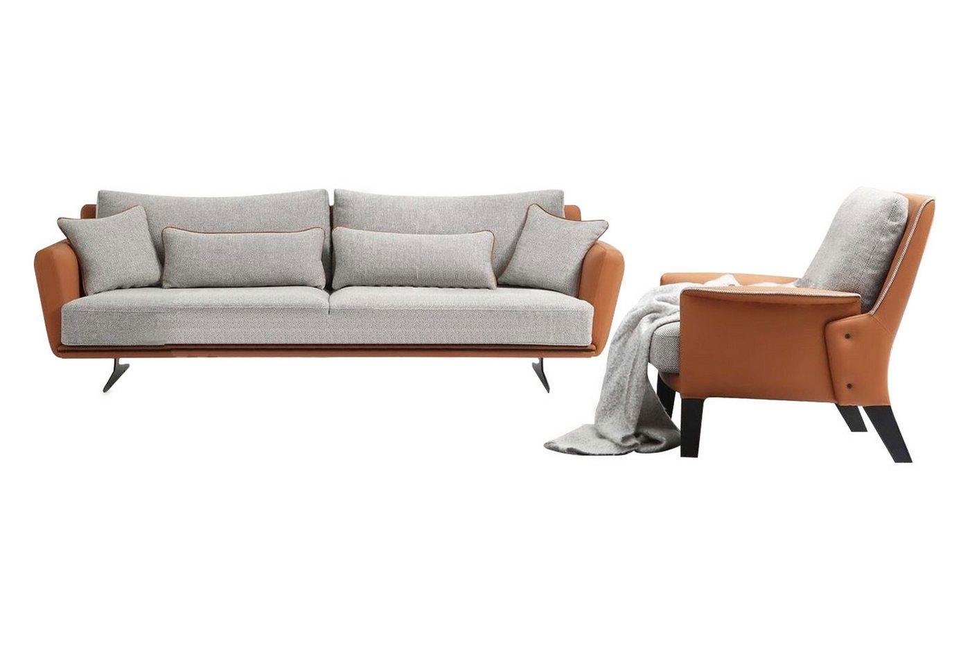 JVmoebel Wohnzimmer-Set Sofagarnitur 3 1 Sitzer Wohnzimmer Sofa Orange Stoff Sessel Dreisitzer, (2-St., 1x 3-Sitzer + 1x Sessel), Made in Europa von JVmoebel