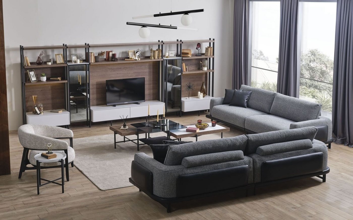 JVmoebel Wohnzimmer-Set Sofagarnitur 331 Sitzer 3х Couchtische 6tlg Wohnzimmer Set Luxus, (6-St., 2x 3-Sitzer + 1x Sessel + 3x Couchtische ohne Wohnwand), Made in Europa von JVmoebel