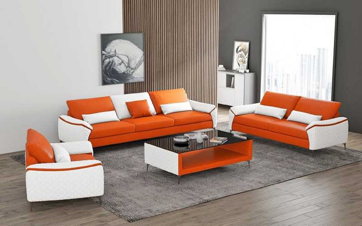 JVmoebel Wohnzimmer-Set Sofagarnitur Couchgarnitur Ledersofa Sofa Komplette Wohnzimmer, (3-St., Nur Sofa 2+3 Sitzer + Sessel), Made in Europe von JVmoebel