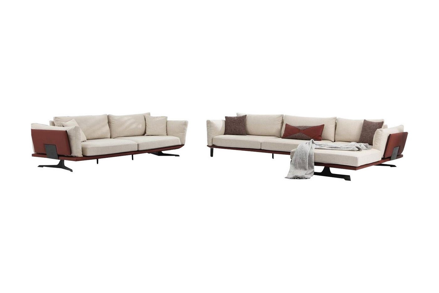 JVmoebel Wohnzimmer-Set Sofagarnitur Ecksofa L-Form 2 Sitzer Beige Modern Stoff Sofas Set Eck, (3-St., 1x Ecksofa + 1x 2-Sitzer), Made in Europa von JVmoebel