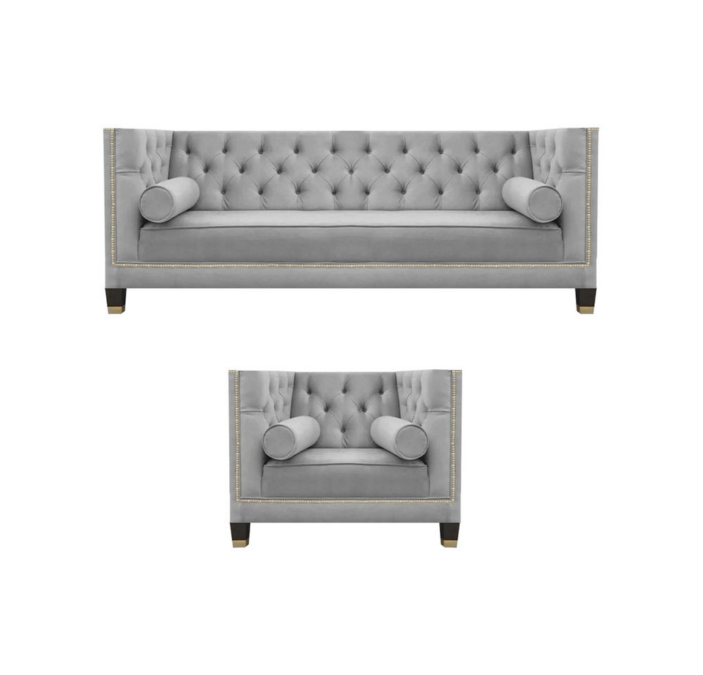 JVmoebel Wohnzimmer-Set Sofagarnitur Luxus Garnitur Wohnzimmer Sofa Couch Dreisitze Designer, (2-St., 1x 3-Sitzer Sofa + 1x Sessel), Made in Europa von JVmoebel