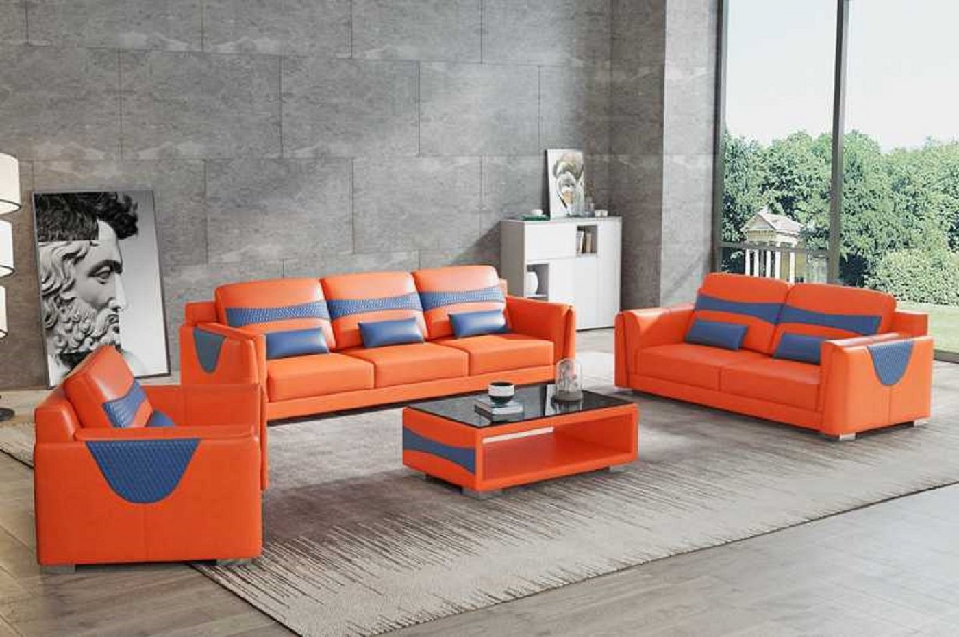 JVmoebel Wohnzimmer-Set Sofagarnitur Luxus Komplette Couchgarnitur Kunstleder Sofa 321, (3-St., Nur Sofa 2+3 Sitzer + Sessel), Made in Europe von JVmoebel