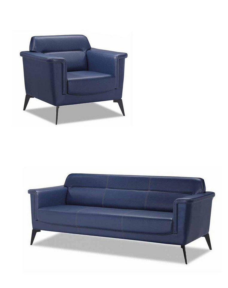 JVmoebel Polstergarnitur Sofagarnitur Sofa 3+1 Sitzer Sessel Moderne Möbel Blau Büro Sitzmöbel, (2-tlg., 2tlg Sofagarnitur (Sofa 3+1 Sitzer), Made in Europa von JVmoebel