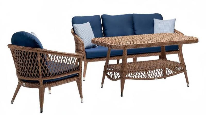 JVmoebel Gartenlounge-Set Modernes Gartenlounge-Set in Braun – Sessel, 3-Sitzer & Tisch, (3tlg Set(Sofa 3 Sitzer+Sessel+Couchtisch), Made in Europa von JVmoebel