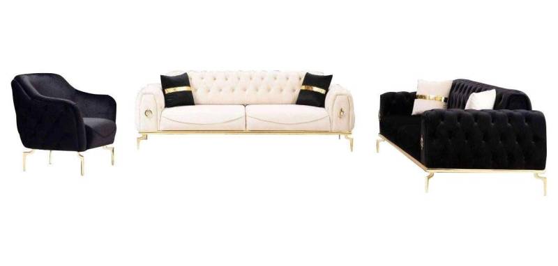 JVmoebel Wohnzimmer-Set Stilvolle Chesterfield Couchgarnitur Edelstahl Möbel Sofas Sessel, (4-St., 2x 3-Sitzer + 2x Sessel ohne Couchtisch), Made in Europa von JVmoebel