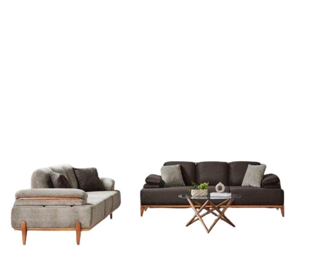 JVmoebel Wohnzimmer-Set Stilvolle Sofagarnitur Designer Stoffsofa Polstersofas Holzgestell, (2-St., Wohnzimmer-Set 2tlg. 3-Sitzer ohne Couchtisch), Made in Europa von JVmoebel