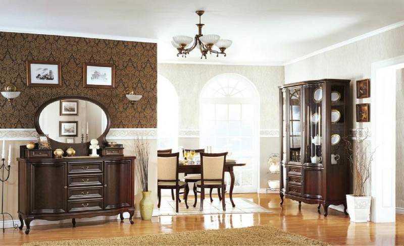 JVmoebel Wohnzimmer-Set Stilvoller Set Wohnzimmer Holzmöbel Vitrine Klassisches Anrichte mit, (3-St., 3tlg Wohnzimmer Set (Vitrine + Anrichte + Spiegel), Made in Europa von JVmoebel