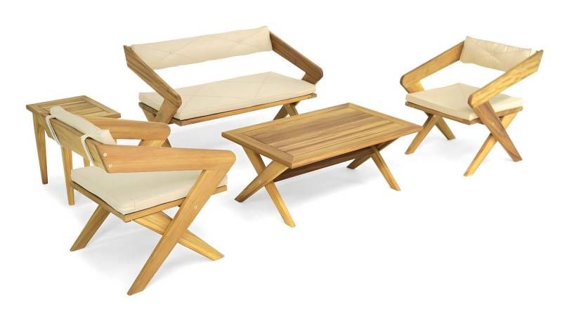 JVmoebel Gartenlounge-Set Stilvolles Terrassen Set Zweisitzer Holz Couchtisch 2 Sessel Luxus, (Beistelltisch), Made in Europa von JVmoebel