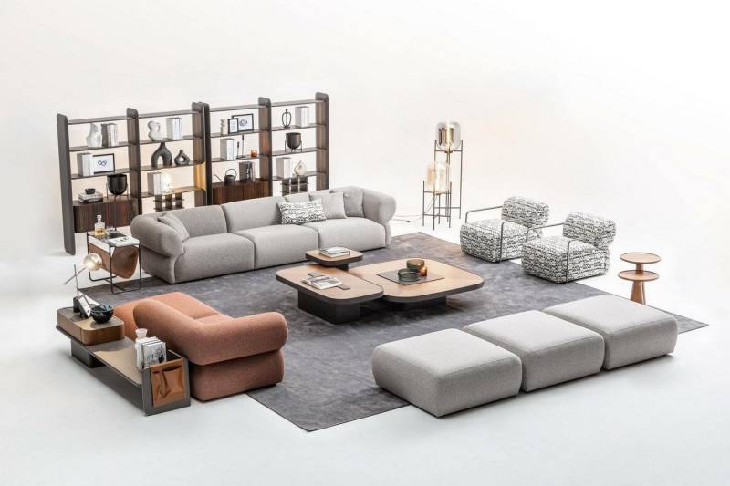 JVmoebel Sofa Stilvolles Wohnzimmer Set: Fünfsitzer, Dreisitzer, Sessel & Hocker, Made in Europa von JVmoebel