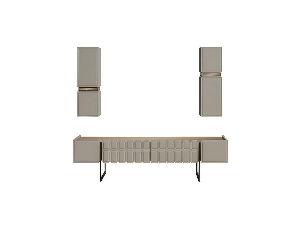 JVmoebel Wohnzimmer-Set Stylische Holz-Möbel für das Wohnzimmer: Designer TV-Schrank & Regale, (3-St., 1x TV Ständer + 2x Wandregale), Made in Europa von JVmoebel