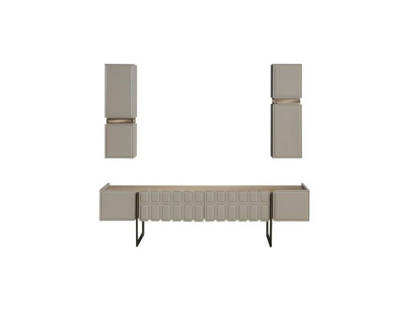 JVmoebel Wohnzimmer-Set Stylische Holz-Möbel für das Wohnzimmer: Designer TV-Schrank & Regale, (3-St., 1x TV Ständer + 2x Wandregale), Made in Europa von JVmoebel