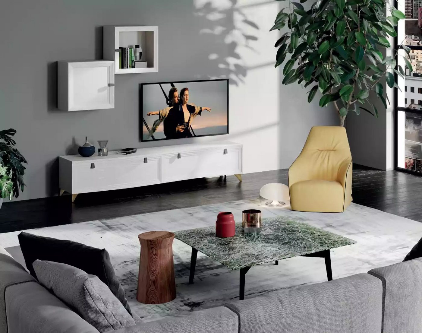 JVmoebel Wohnwand Stylisches Wohnzimmer-Set mit 2 Regalen und 3tlg. Sideboard, (3-St., 2x Wandregale + Sideboard), Made in Italy von JVmoebel