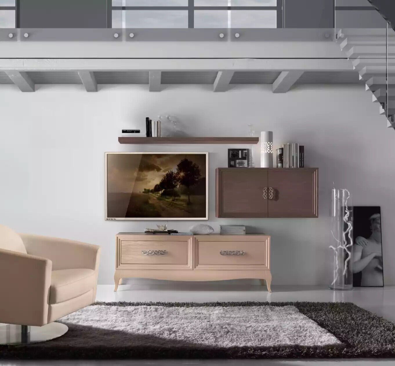 JVmoebel Wohnzimmer-Set TV-Ständer Seitenschrank Moderne Wohnwand Wohnzimmer Set Modern 3tlg, (Seitenschrank + Wandregal + TV-Ständer), Made in italy von JVmoebel