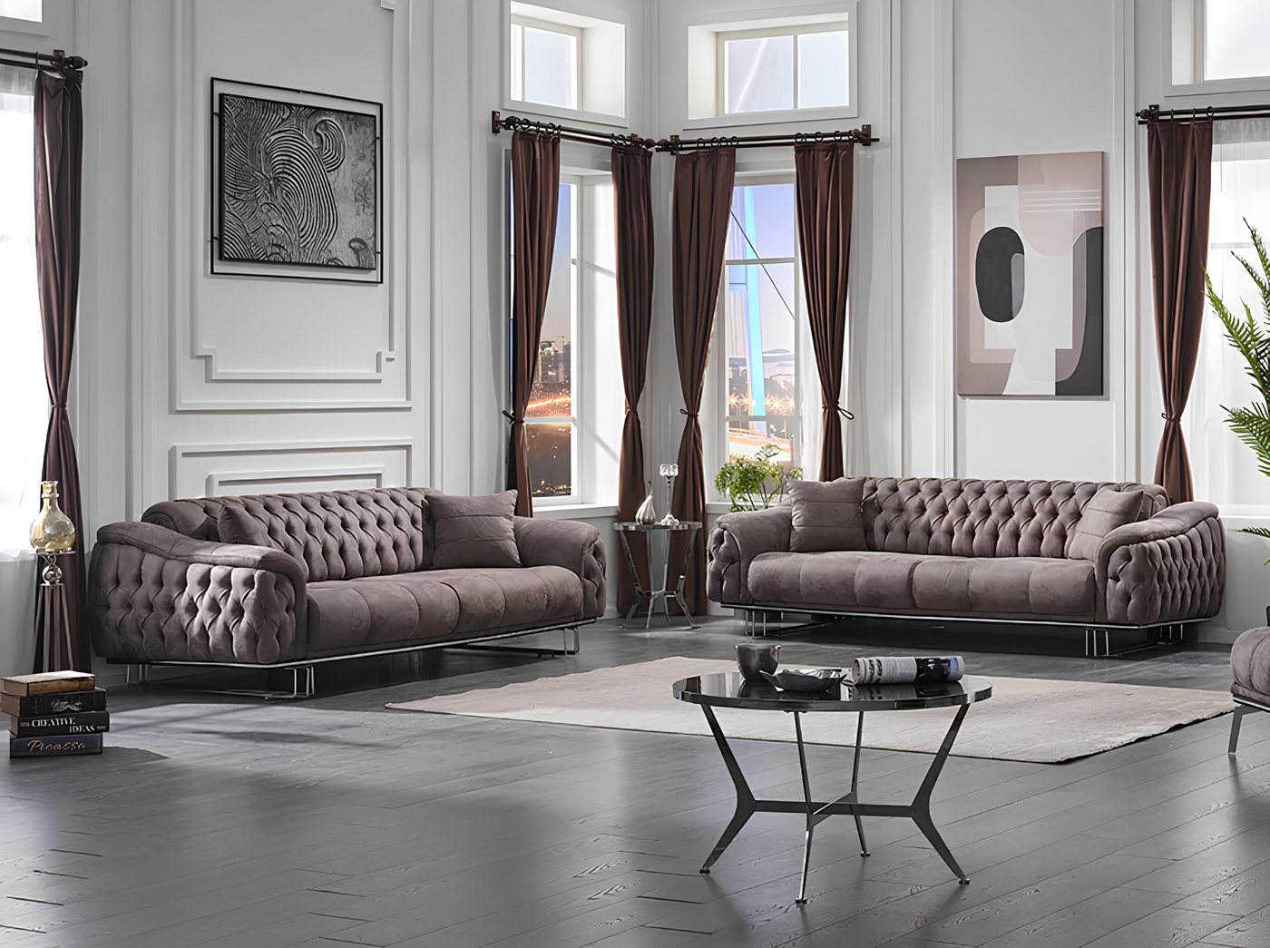 JVmoebel Polstergarnitur Textil 2x Sofa Dreisitzer Couch Wohnzimmer Textil Polstermöbel Couchen, (2-tlg., 2x Sofa 3 Sitzer), Made in Europa von JVmoebel