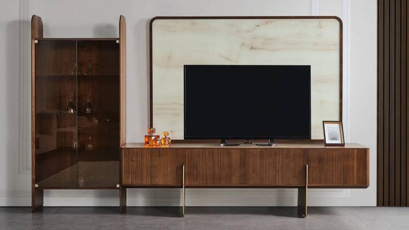 JVmoebel Wohnzimmer-Set Vitrine, TV-Lowboard und TV-Rahmen Set für das Wohnzimmer, 3tlg., (3-St., 1x Vitrine + 1x TV Lowboard + 1x TV Rahmen), Made in Europa von JVmoebel