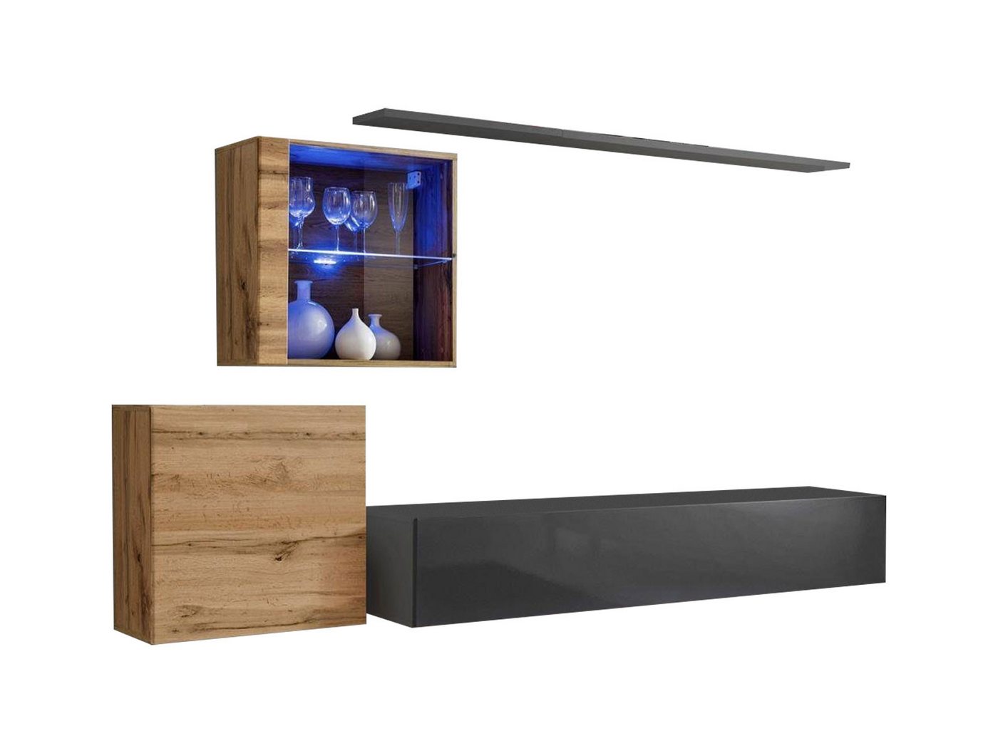 JVmoebel Wohnzimmer-Set Wand Regal Komplett Set Designer Wohnzimmermöbel Luxus Möbel, (5-St., 1x Wohnwand + 1x TV Ständer + 2x Wandschrank + 1x Wandregal), Made in Europa von JVmoebel