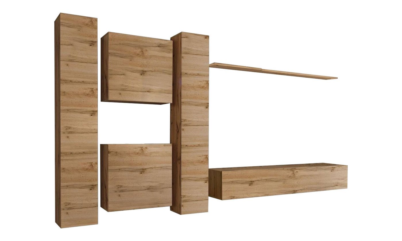 JVmoebel Wohnzimmer-Set Wand Schrank Wohnzimmer Designer Wohnwand Wand Regal Holz, (7-St., 1x Wohnwand + 1x TV Ständer + 4x Wandschrank + 1x Wandregal), Made in Europa von JVmoebel