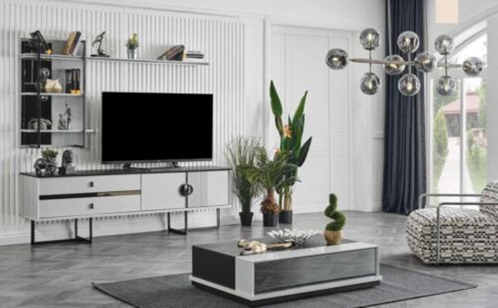 JVmoebel Wohnzimmer-Set Wandgerät rtv tv Ständer niedriges Sideboard + weißer Couchtisch, (2-St) von JVmoebel