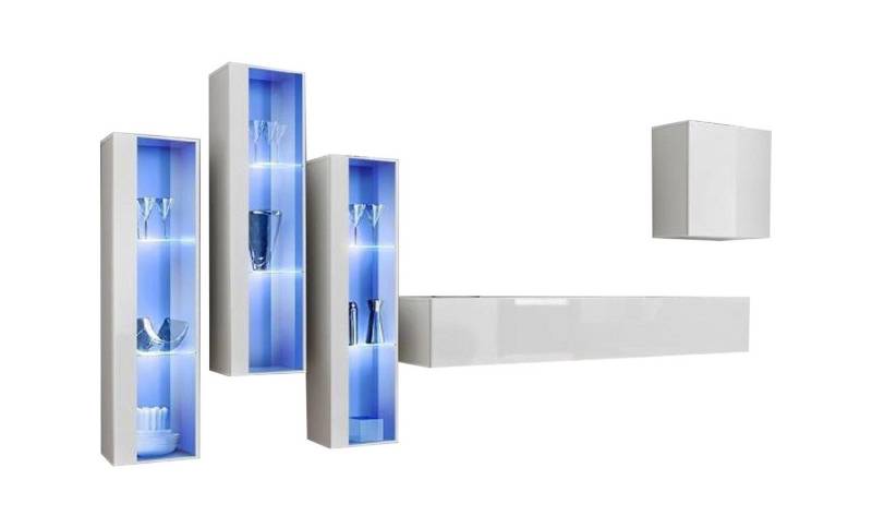 JVmoebel Wohnzimmer-Set Weiß Komplett Design Wohnwand Sideboard 4x Schrank RTV Lowboard, (6-St., 1x Wohnwand + 1x TV Ständer + 4x Wandschrank), Made in Europa von JVmoebel
