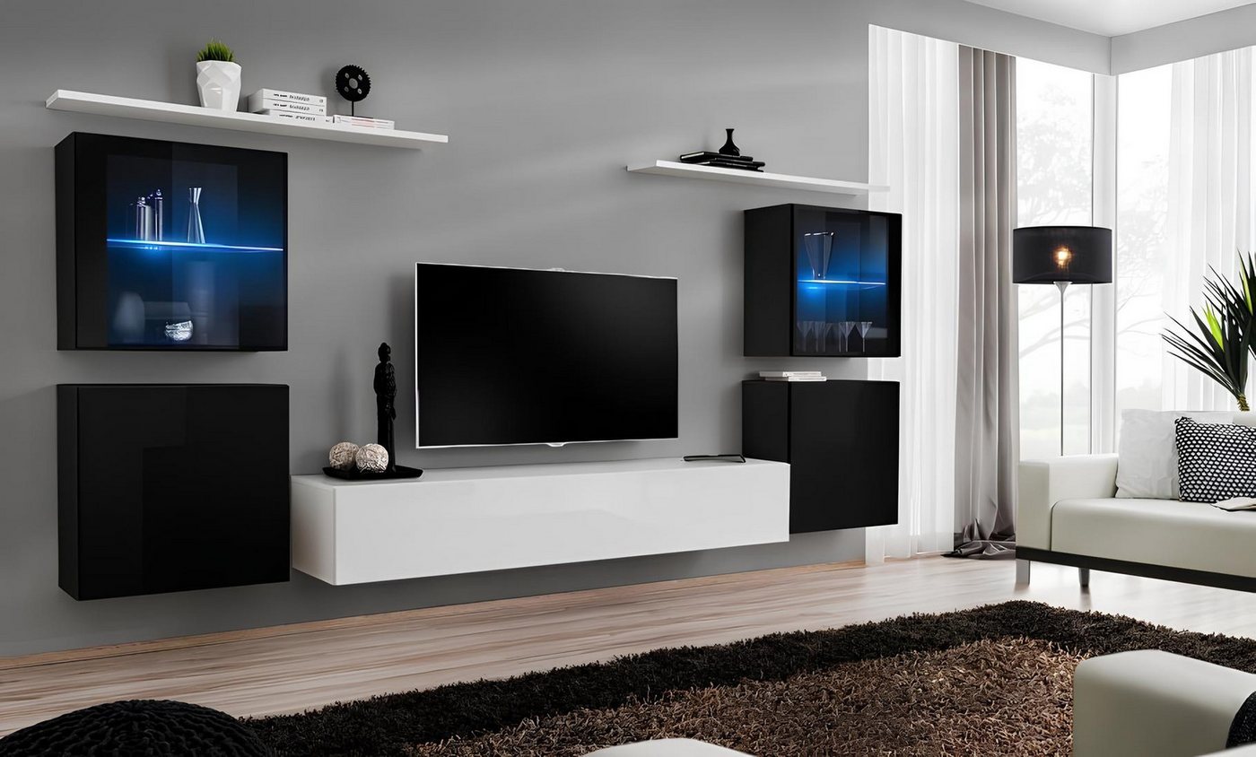 JVmoebel Wohnwand Weiße Wohnwand mit TV-Ständer und Regal-Set für jeden Raum, (8-St., 1x Wohnwand + 1x TV Ständer + 4x Wandschrank + 2x Wandregale), Made in Europa von JVmoebel