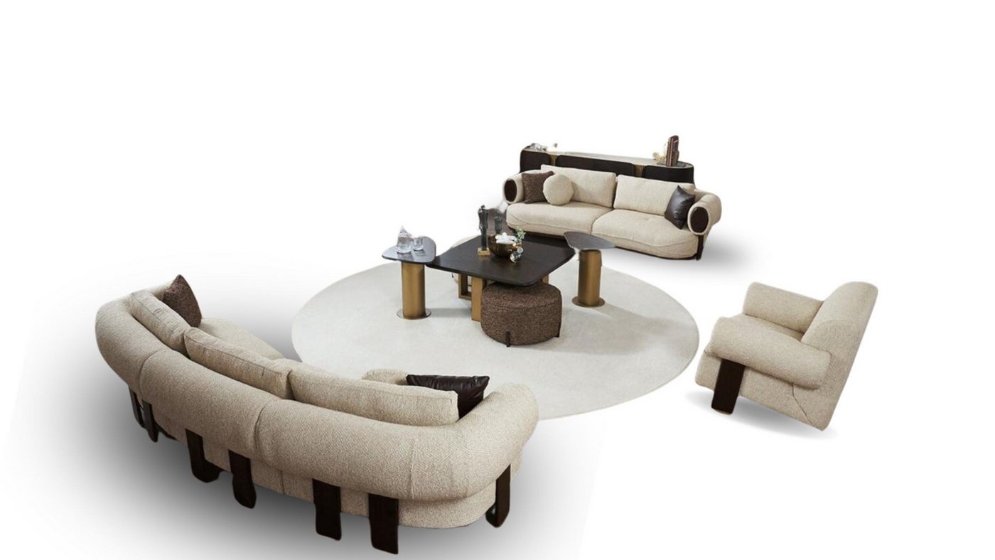 JVmoebel Wohnzimmer-Set Weiße Wohnzimmer Sofagarnitur 2x Beistelltische 2x Hocker Couchen, (8-St., 4 SitzerSofa/3SitzerSofa/sessel/couchtisch/2x Beistelltische/2x Hocker), Made in Europa von JVmoebel