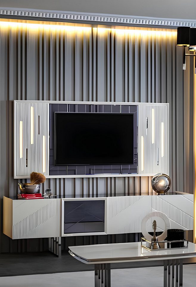 JVmoebel Wohnzimmer-Set Weiße Wohnzimmer TV-Garnitur Moderner TV-Ständer Designer Fersehrahmen, (2-St., TV-Ständer+TV Rahmen), Made in Europa von JVmoebel