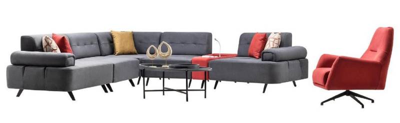 JVmoebel Ecksofa Wohnraumsofa Grau Eckcouch Sessel Polsterlandschaft Ecksofa, 2 Teile, Made in Europa von JVmoebel