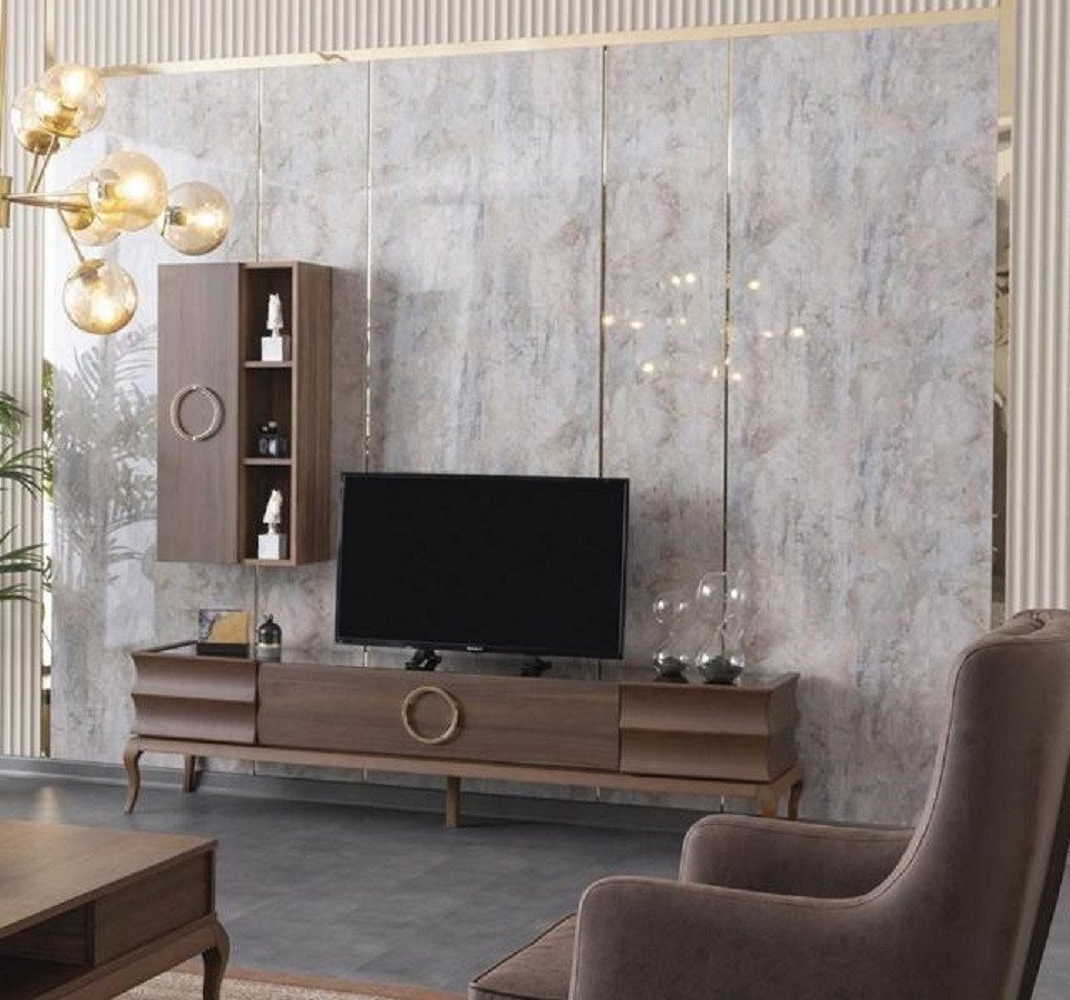 JVmoebel Wohnzimmer-Set Wohnwand Anbauwand Schrankwand Fernsehschrank TV Sideboard Wandschrank, (2-St., Sideboard + Wandschrank), Made in Europa von JVmoebel