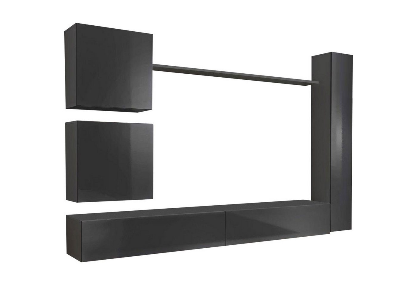 JVmoebel Wohnzimmer-Set Wohnwand Designer Möbel Grau Wandschrank Luxus Einrichtung Holzmöbel, (7-St., 1x Wohnwand + 2x TV Ständer + 3x Wandschrank + 1x Wandregal), Made in Europa von JVmoebel