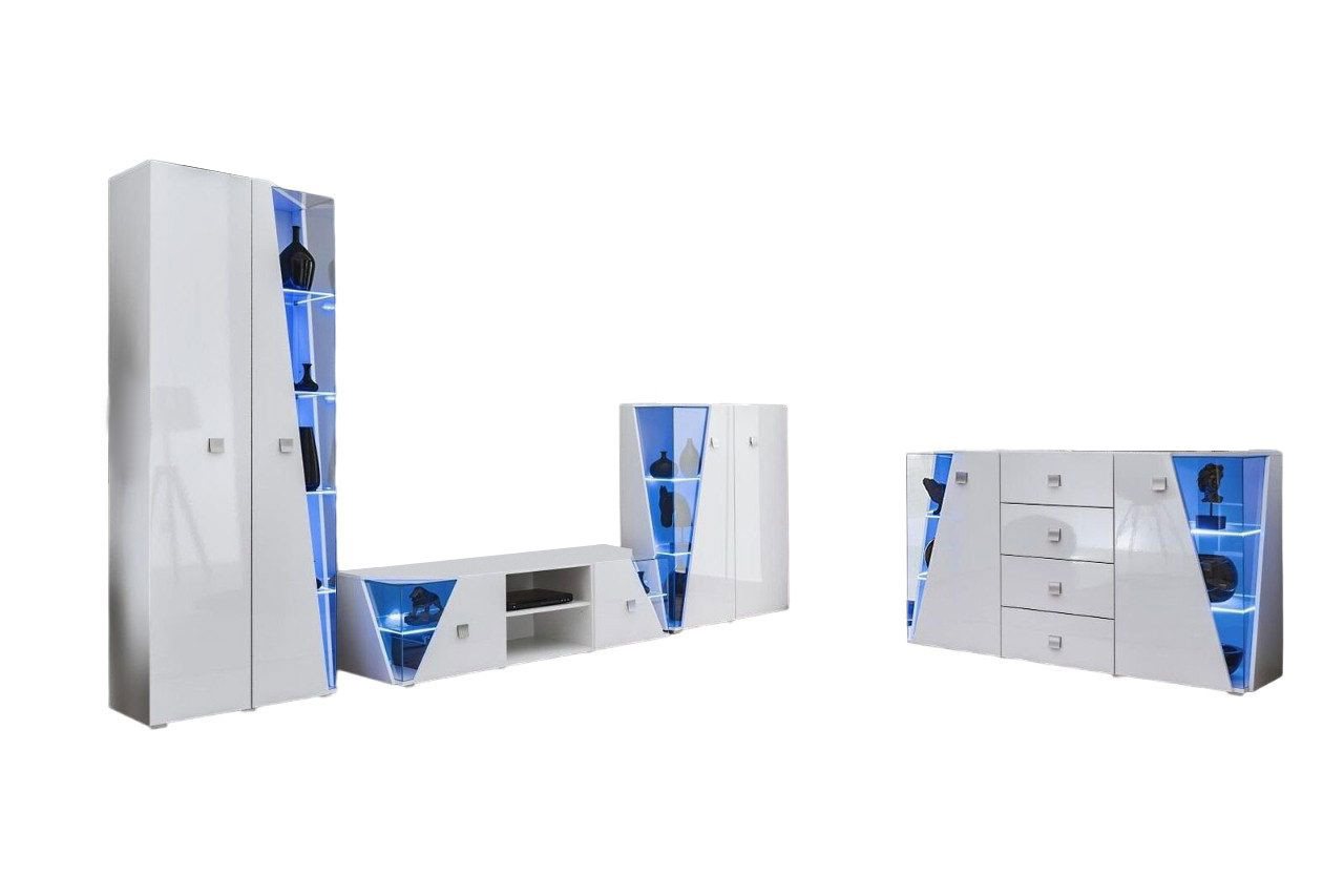JVmoebel Wohnzimmer-Set Wohnwand Set Luxus Einrichtung Wohnzimmer Designer TV-Ständer, (4-St., TV-Ständer/2x Vitrine/Kommode), Made in Europa von JVmoebel