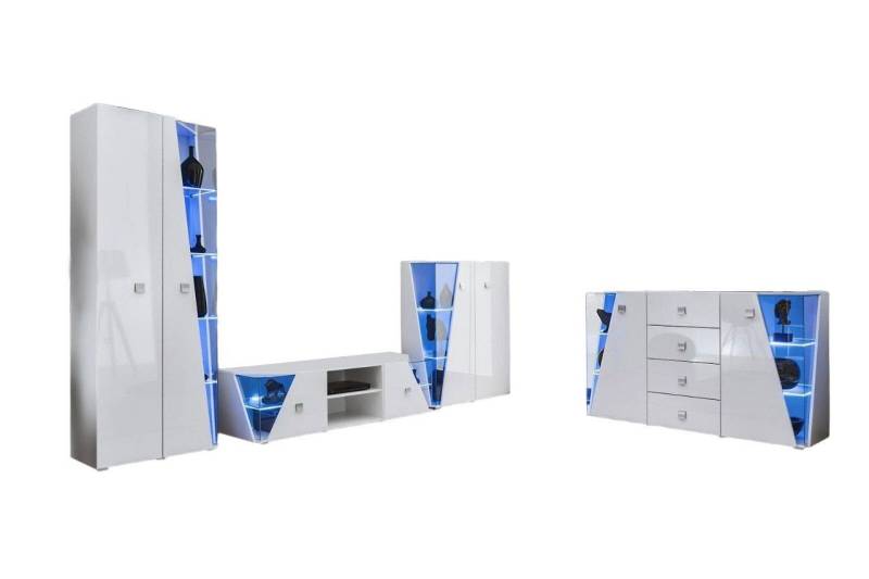 JVmoebel Wohnzimmer-Set Wohnwand Set Luxus Einrichtung Wohnzimmer Designer TV-Ständer, (4-St., TV-Ständer/2x Vitrine/Kommode), Made in Europa von JVmoebel