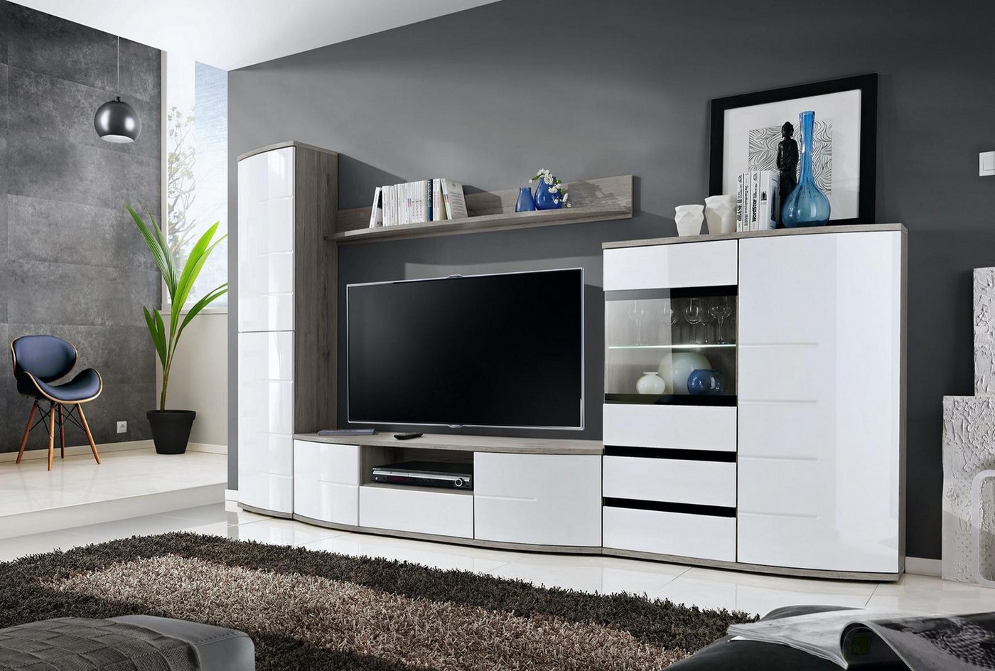 JVmoebel Wohnwand Set TV-Ständer Vitrine Regal Luxus Moderne Möbel zum Wohnen, (4-St., TV-Ständer/Regal/Schrank/Vitrine), Made in Europa von JVmoebel