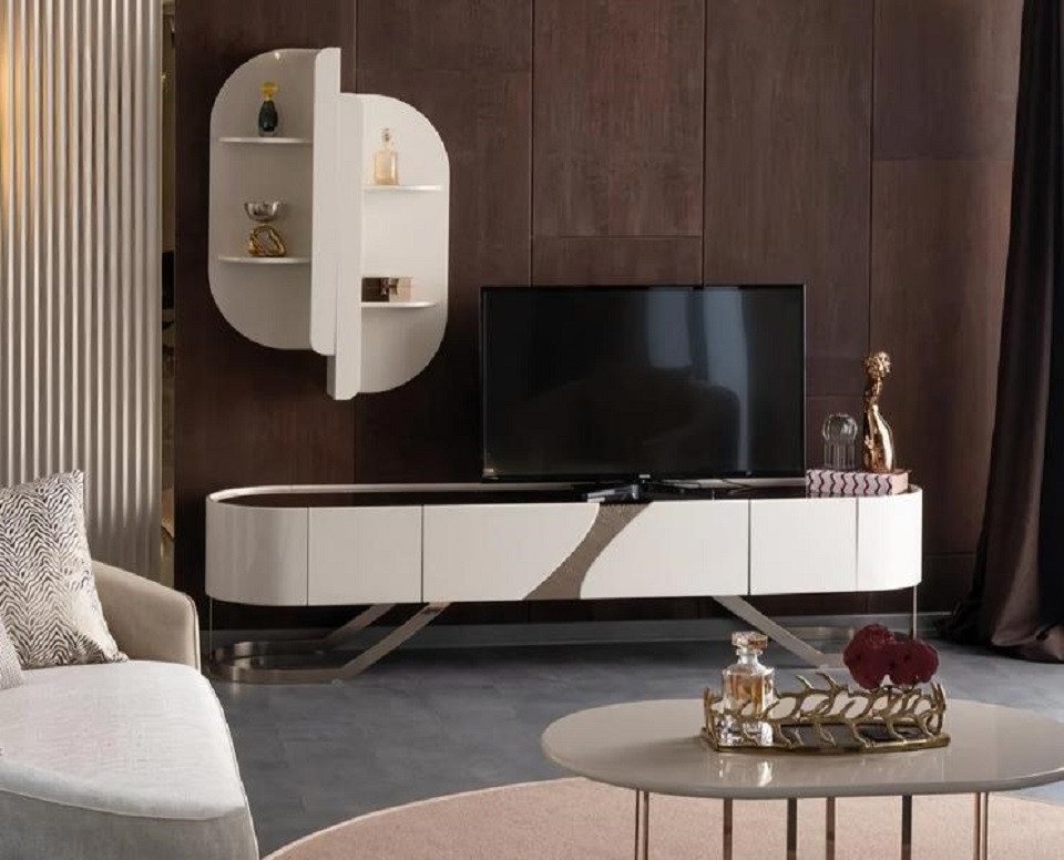 JVmoebel Wohnwand Wohnwand Sideboard Wandregal Fernsehschrank Lowboard TV Verspiegelt, (2-St., Sideboard + Wandregal), Made in Europa von JVmoebel