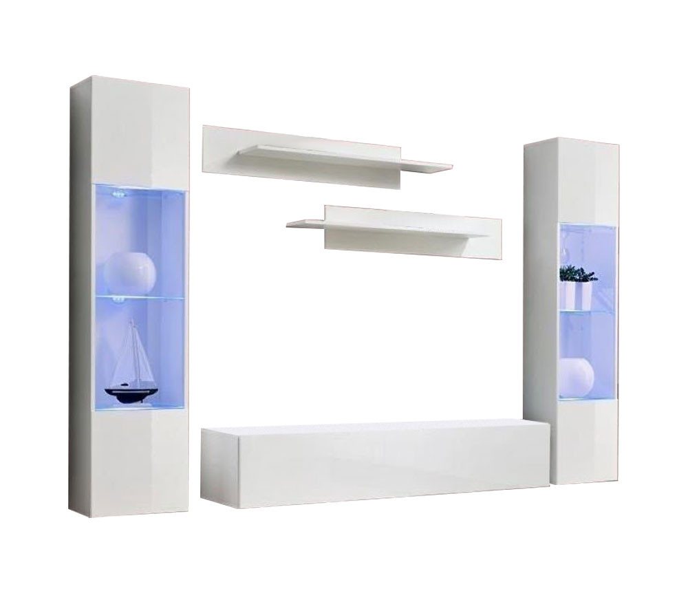 JVmoebel Wohnzimmer-Set Wohnwand TV Ständer RTV Lowboard Hänge Vitrine Holz Modern Möbel, (6-St), Made in Europa von JVmoebel