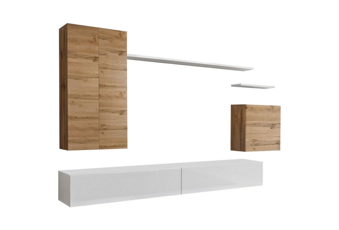 JVmoebel Wohnzimmer-Set Wohnwand TV-Ständer Set Design Wand Regal Wohnzimmer Holz, (8-St., 1x Wohnwand + 2x TV Ständer + 3x Wandschrank + 2x Wandregal), Made in Europa von JVmoebel