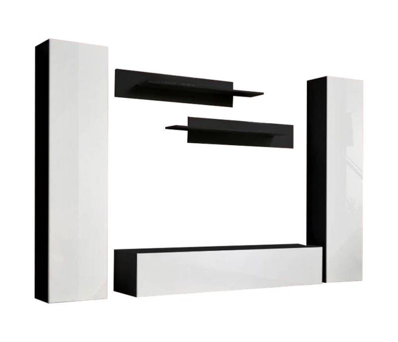 JVmoebel Wohnzimmer-Set Wohnwand Weiß Stil Design Lowboard TV-Ständer Holz Wandschrank, (6-St), Made in Europa von JVmoebel