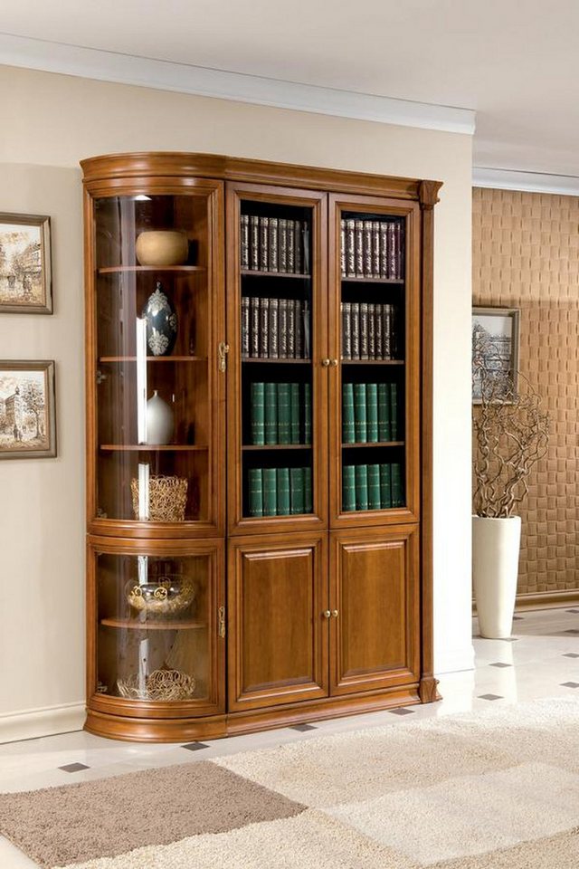 JVmoebel Schrank-Set Wohnzimmer Schrank-set Bücherregal + Eckvitrine Glas Holz Braun, (2-St., 2tlg Wohnzimmer Set (Eckvitrine + Bücherregal), Made in Europa von JVmoebel