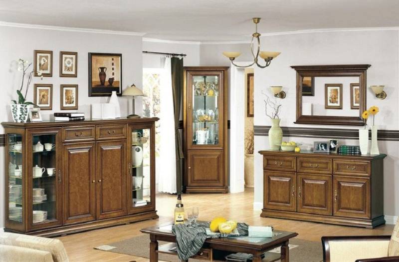 JVmoebel Wohnzimmer-Set Wohnzimmer Möbel Eckvitrine Sideboard mit Spiegel Klassisches Buffet, (4-St., 4tlg Wohnzimmer Set (Buffet + Eckvitrine + Sideboard + Spiegel), Made in Europa von JVmoebel