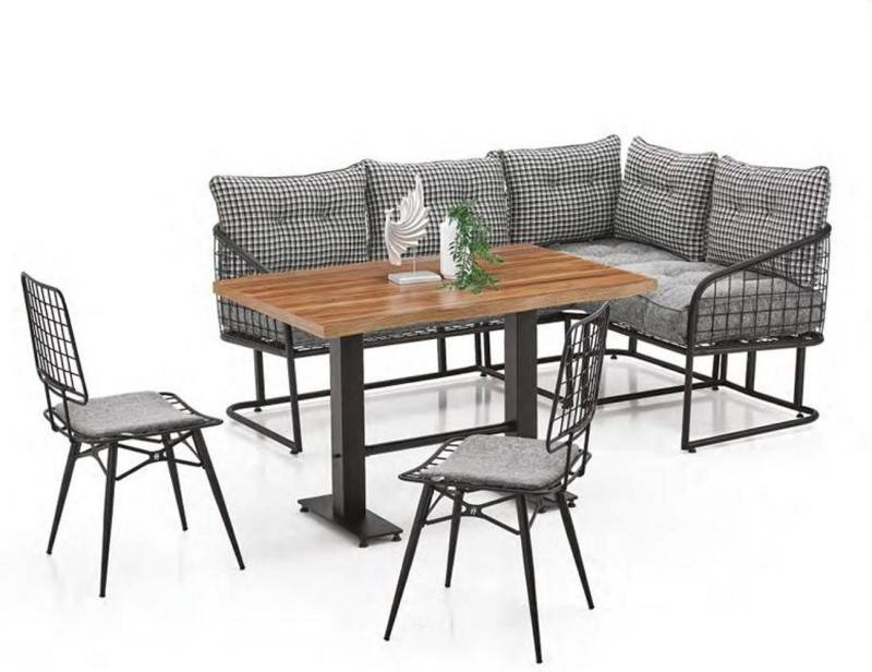 JVmoebel Garten-Essgruppe Moderne Garten-Essgruppe im Industrie-Stil mit Eckbank und Tisch, (4-tlg., 4tlg. Wohnzimmer Set(Ecksofa L-Form + 2x Stühle + Tisch), Made in Europa von JVmoebel