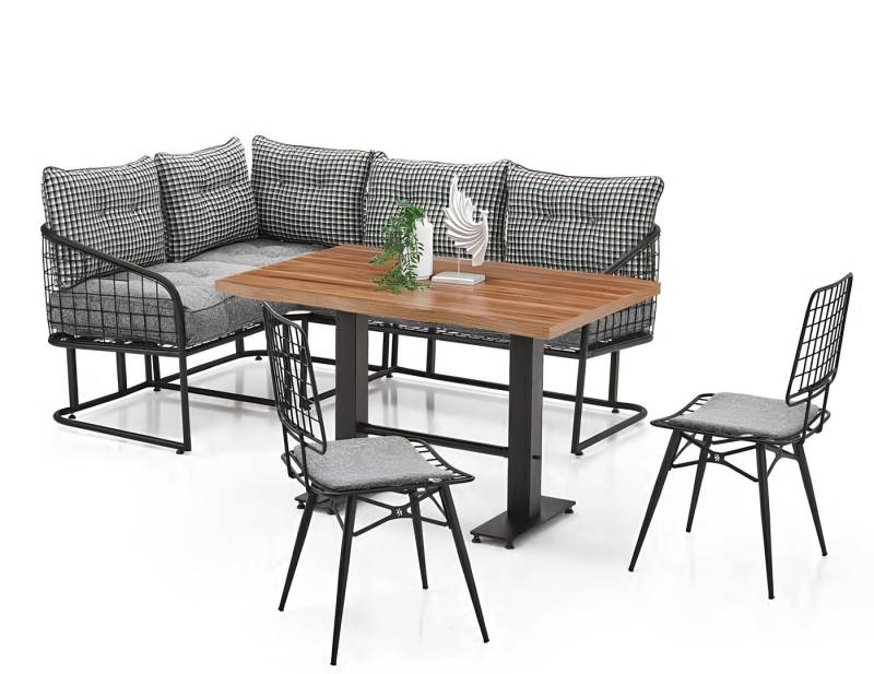 JVmoebel Garten-Essgruppe Moderne Garten-Essgruppe im Industrie-Stil mit Eckbank und Tisch, (4-tlg., 4tlg. Wohnzimmer Set(Ecksofa L-Form + 2x Stühle + Tisch), Made in Europa von JVmoebel