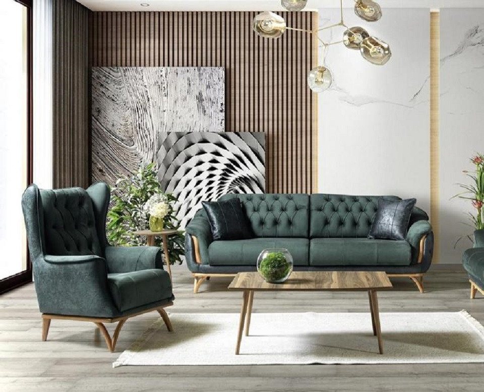 JVmoebel Chesterfield-Sofa Wohnzimmer Set Hochwertig Sitzgruppe Sofa 3 Sitzer luxuriöse Sessel, 2 Teile, Made in Europa von JVmoebel